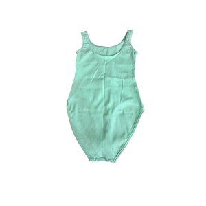 Vintage 90s  Ribbed Bodysuit Teal Mint Green Made in USA Large L